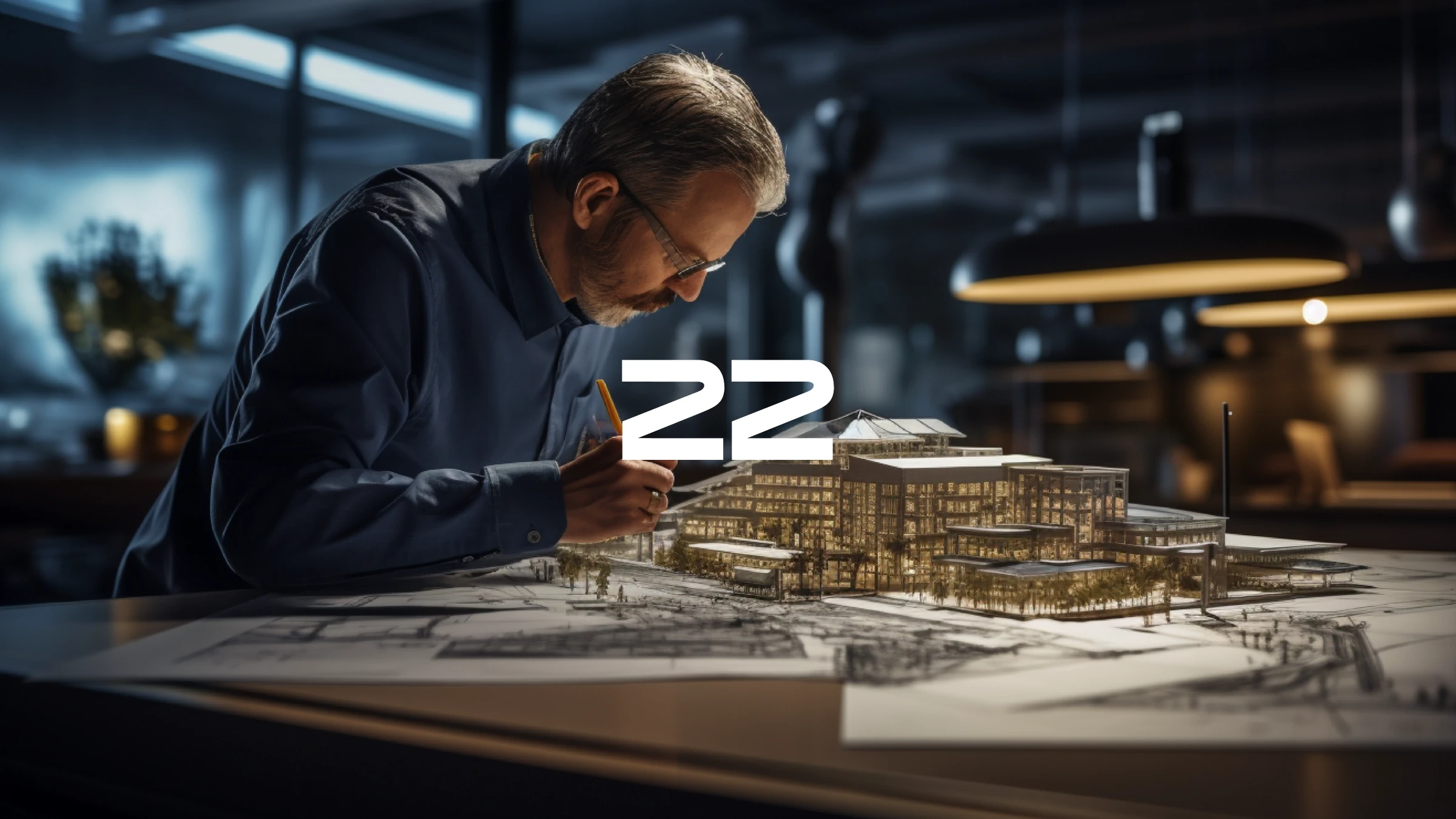 22 Renovations — visionary builder studying an architectural model