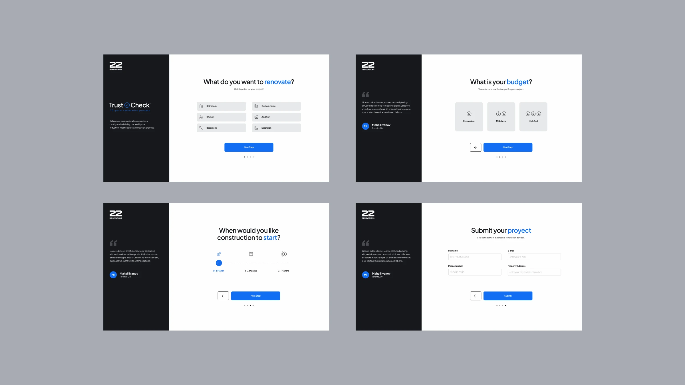 22 Renovations Estimator — project request flow