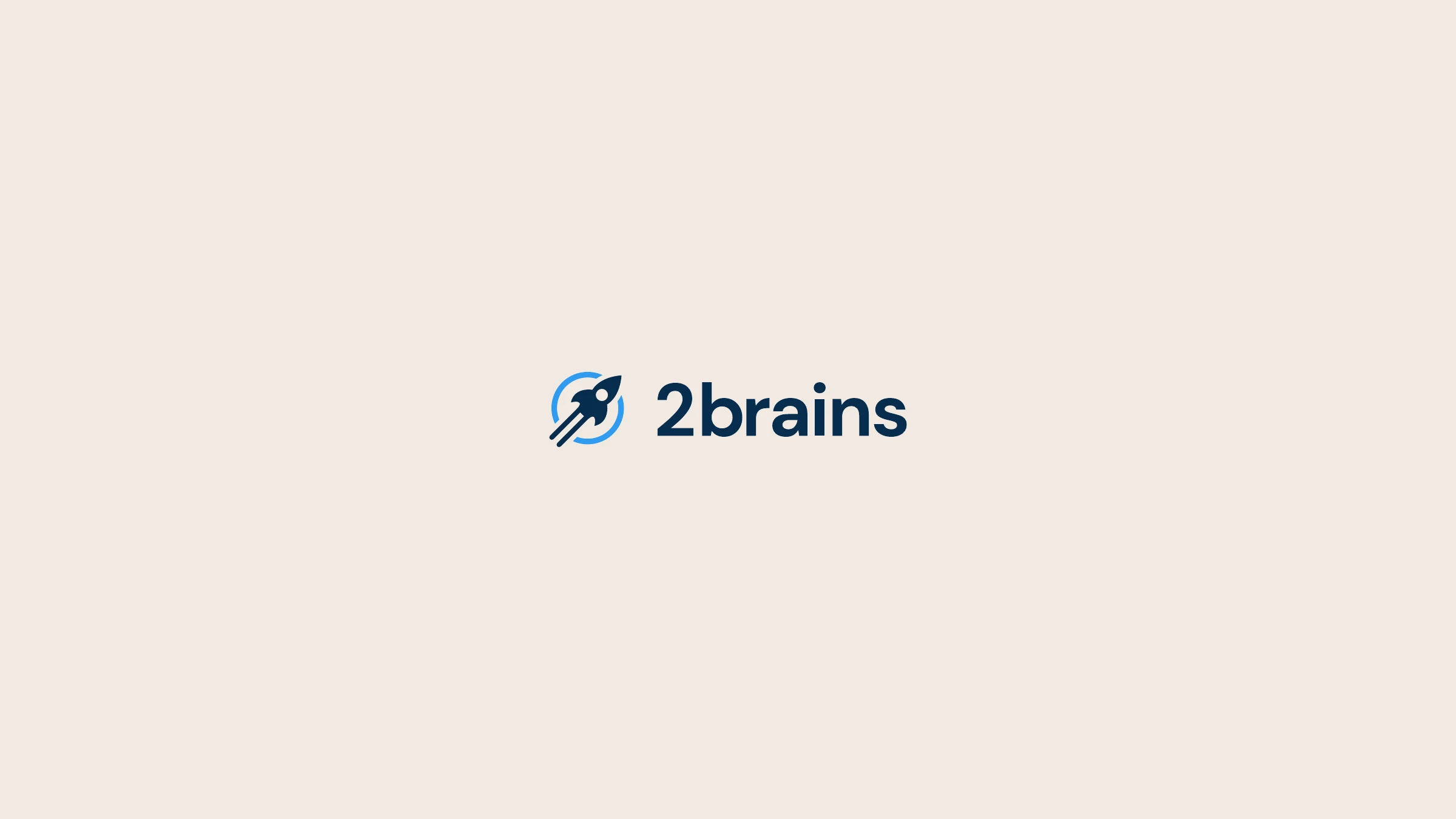 2brains logo — rocket isotype with the 2brains wordmark in navy and blue