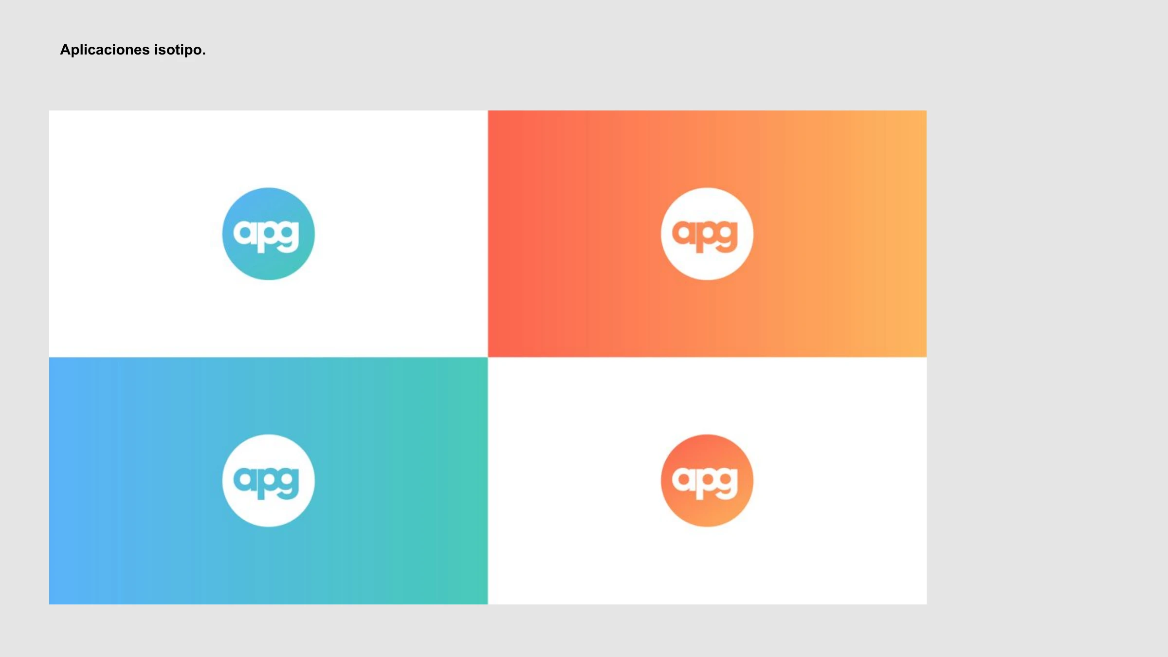 The 'apg' isotype across white, warm-gradient and fresh-gradient backgrounds