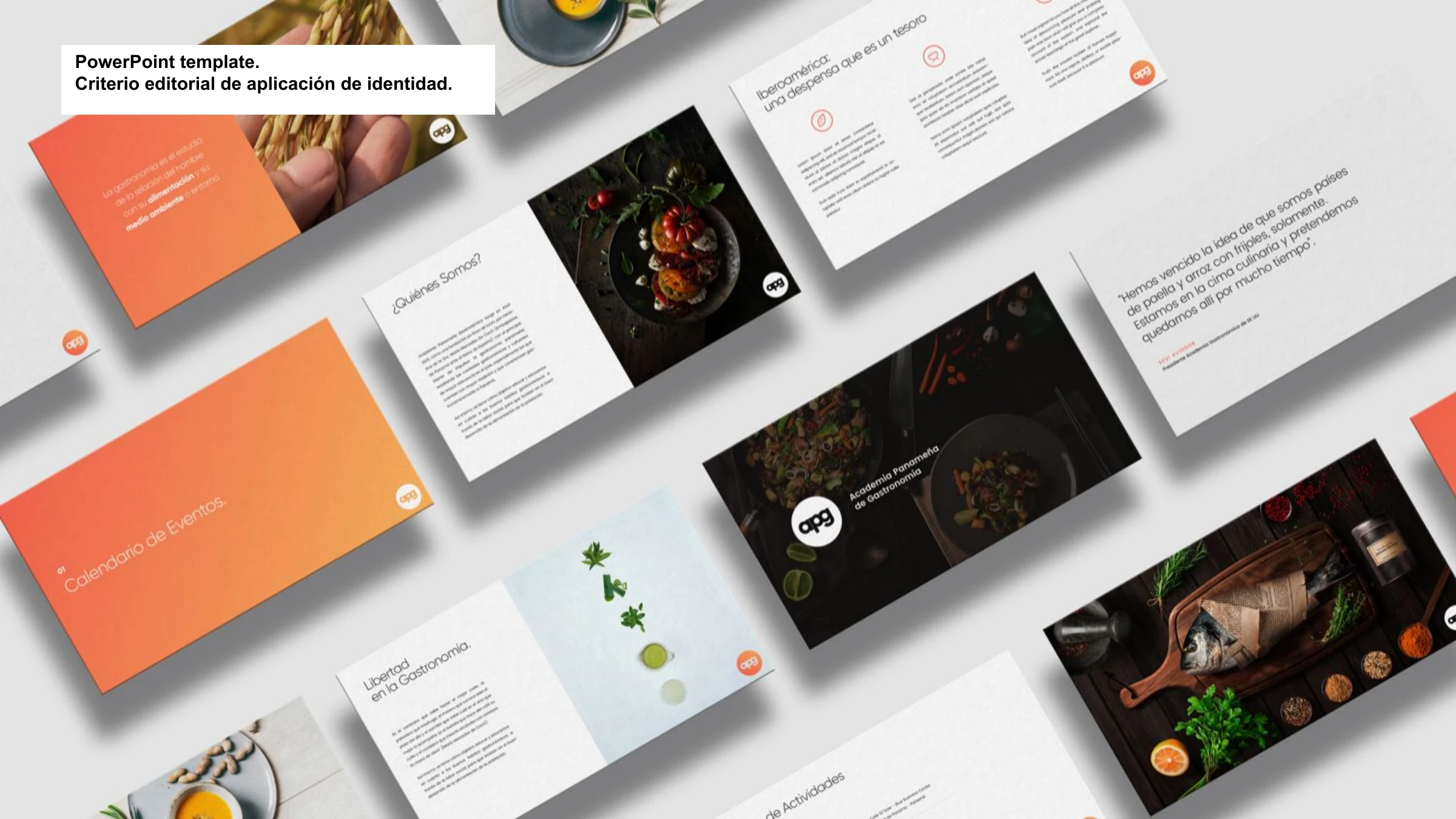 The APG presentation template — an editorial layout system over food imagery