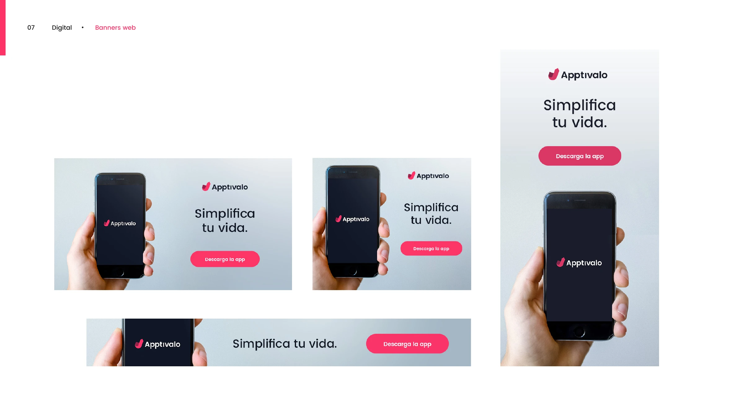 Web banners in multiple sizes — 'Simplifica tu vida · Descarga la app'