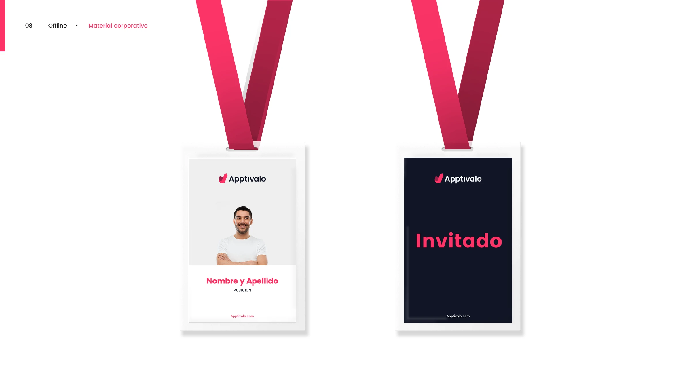 Corporate material — event lanyard badges for staff and 'Invitado' guests
