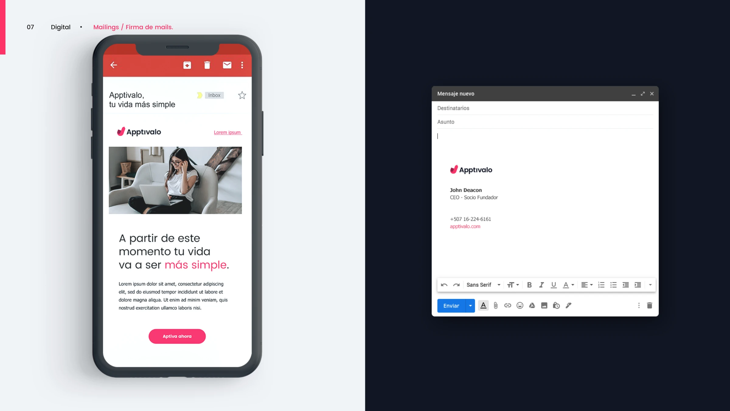 Apptivalo email — a branded mailer and a Gmail signature