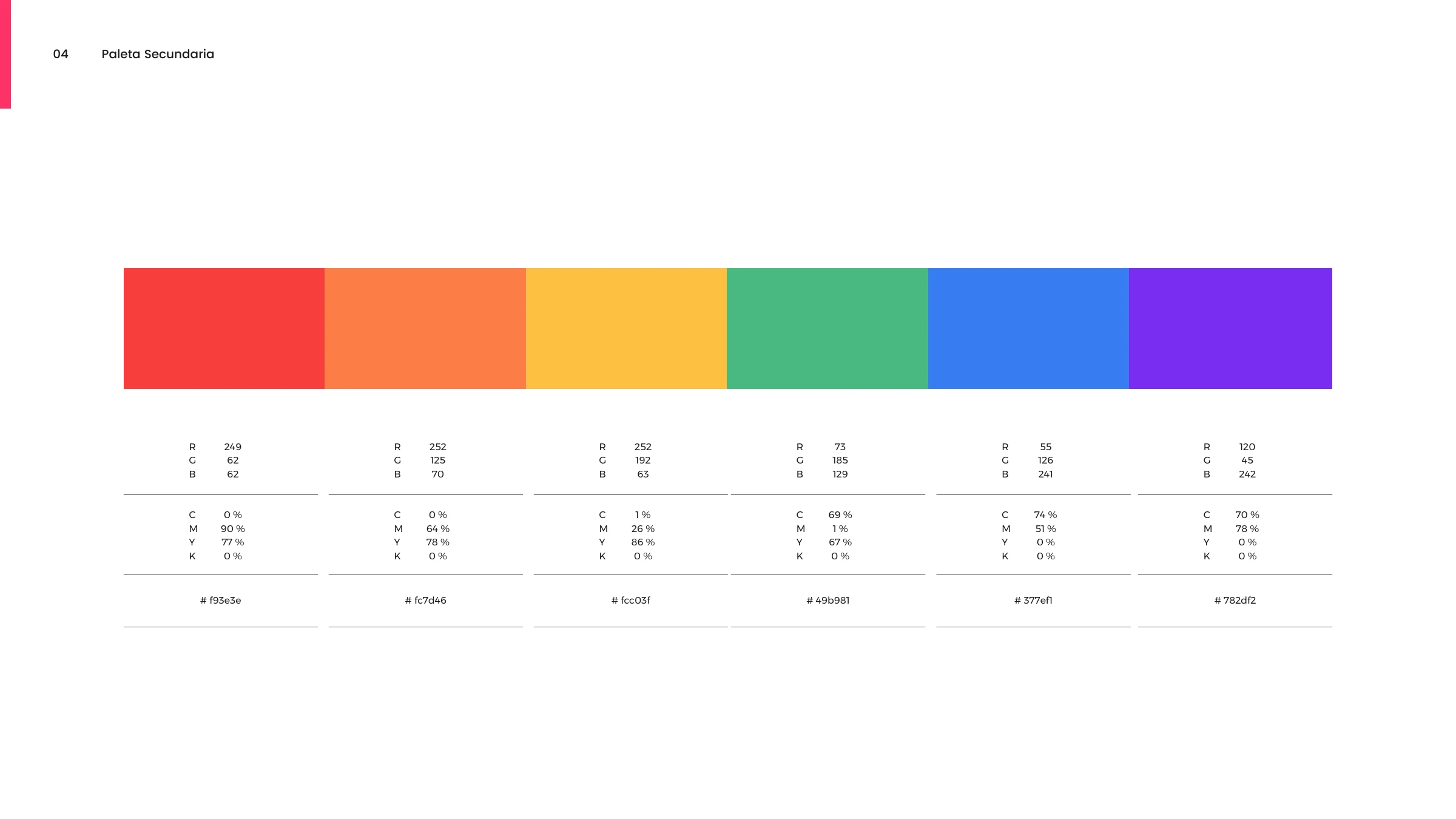 Secondary palette — a full rainbow spectrum of red, orange, yellow, green, blue and violet