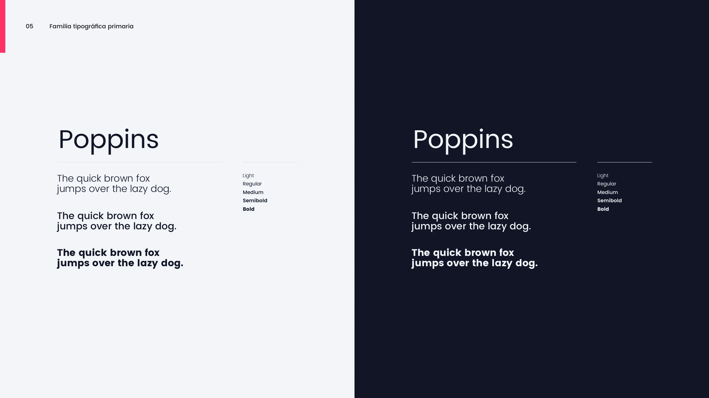 Poppins — the primary typeface, shown on light and navy