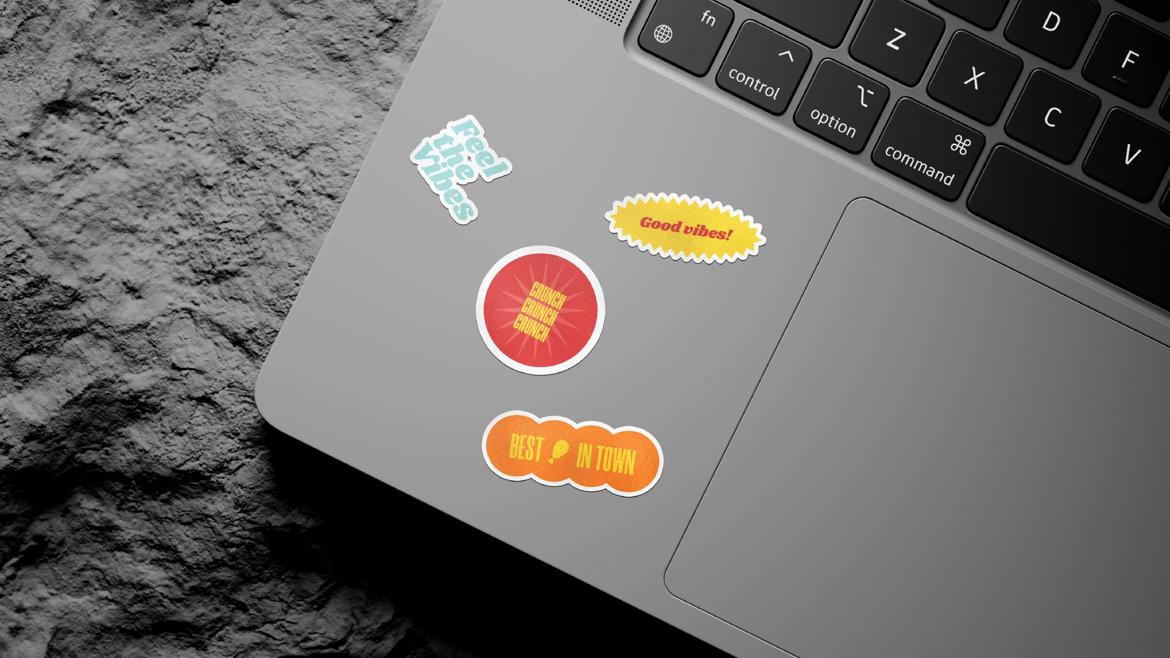 Crispee's Chicken stickers on a laptop
