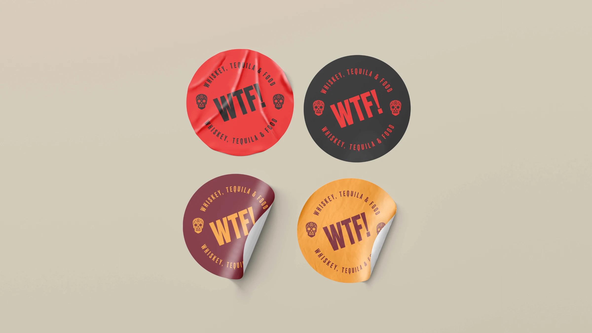 The Foundry WTF! stickers in red, black, maroon and mustard