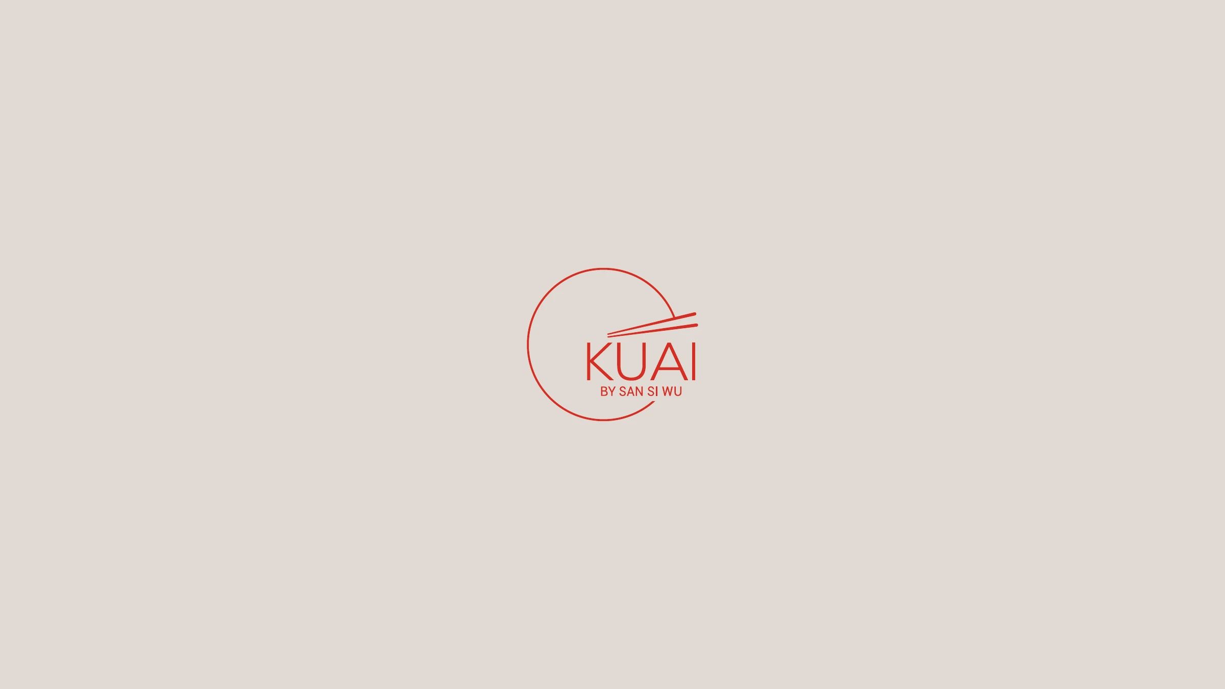 KUAI circle-and-chopsticks logo in red on cream