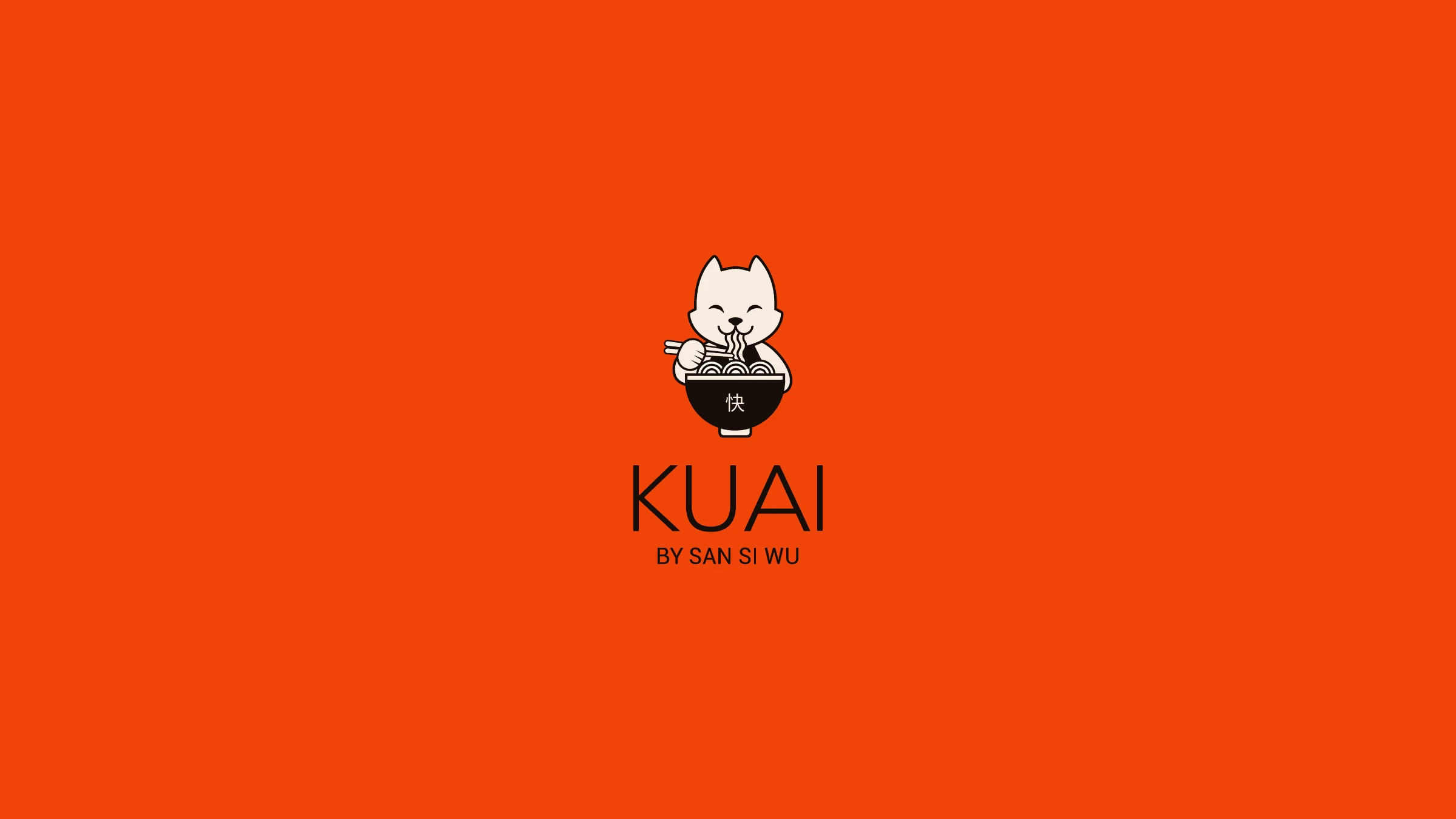 KUAI mascot lockup in black on orange