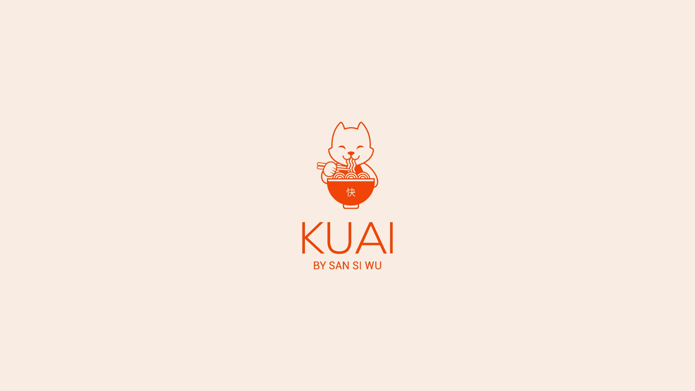 KUAI by San Si Wu logo — a happy cat slurping noodles from a bowl marked 快