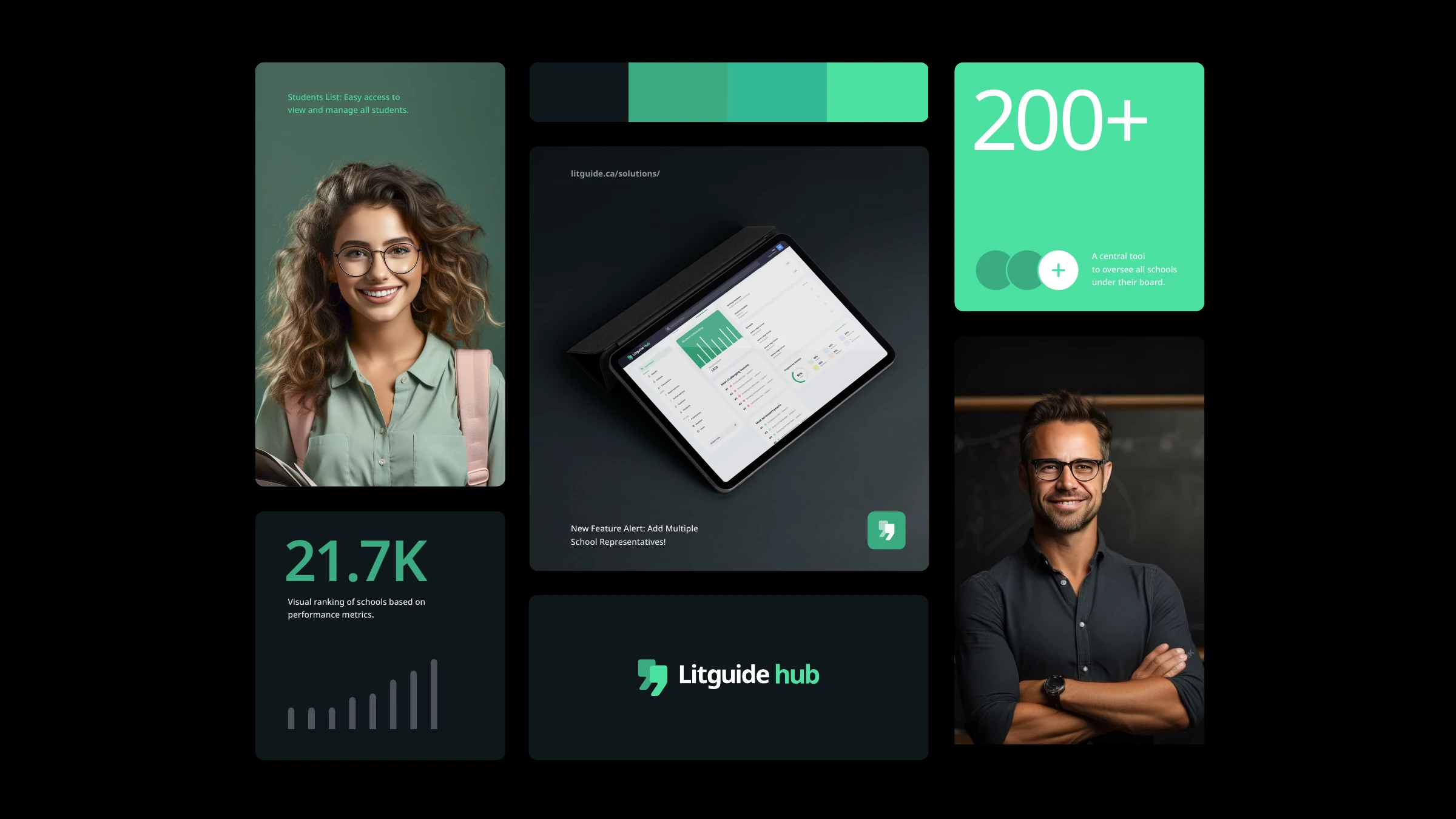 Litguide brand montage — students, dashboards and engagement stats