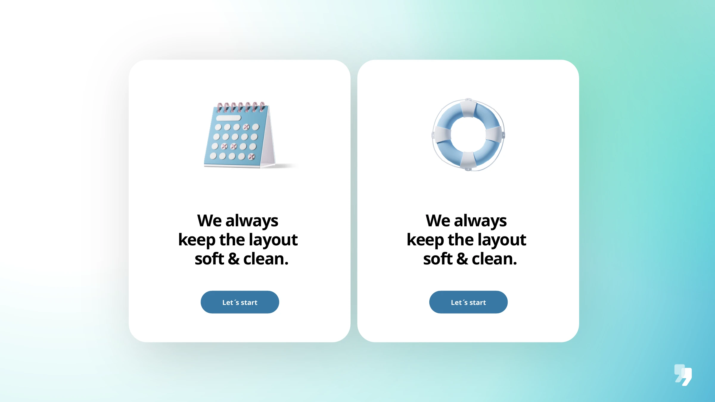 Soft and clean card layouts with the Let's start call to action