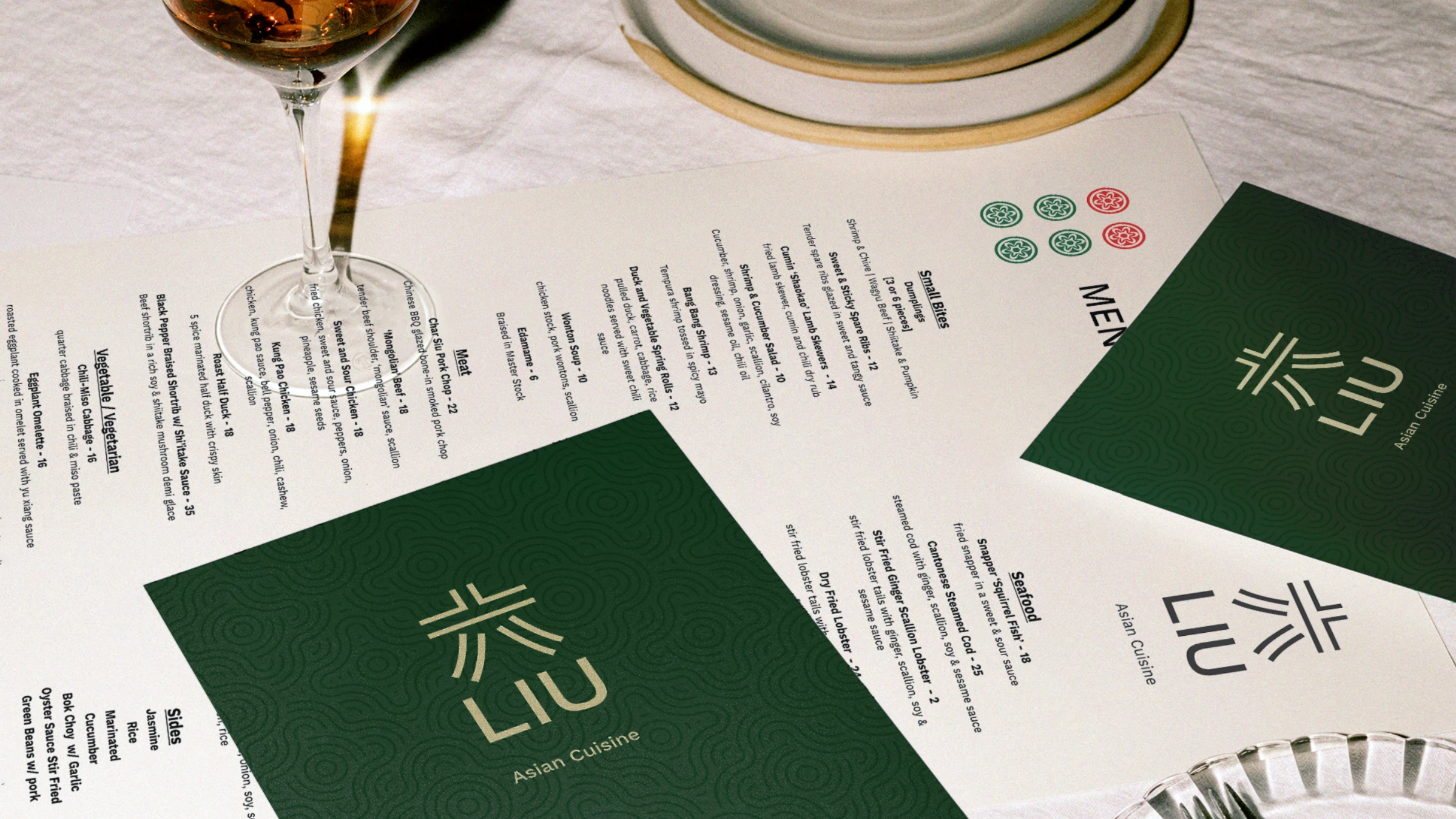 The LIU menu set on a laid table
