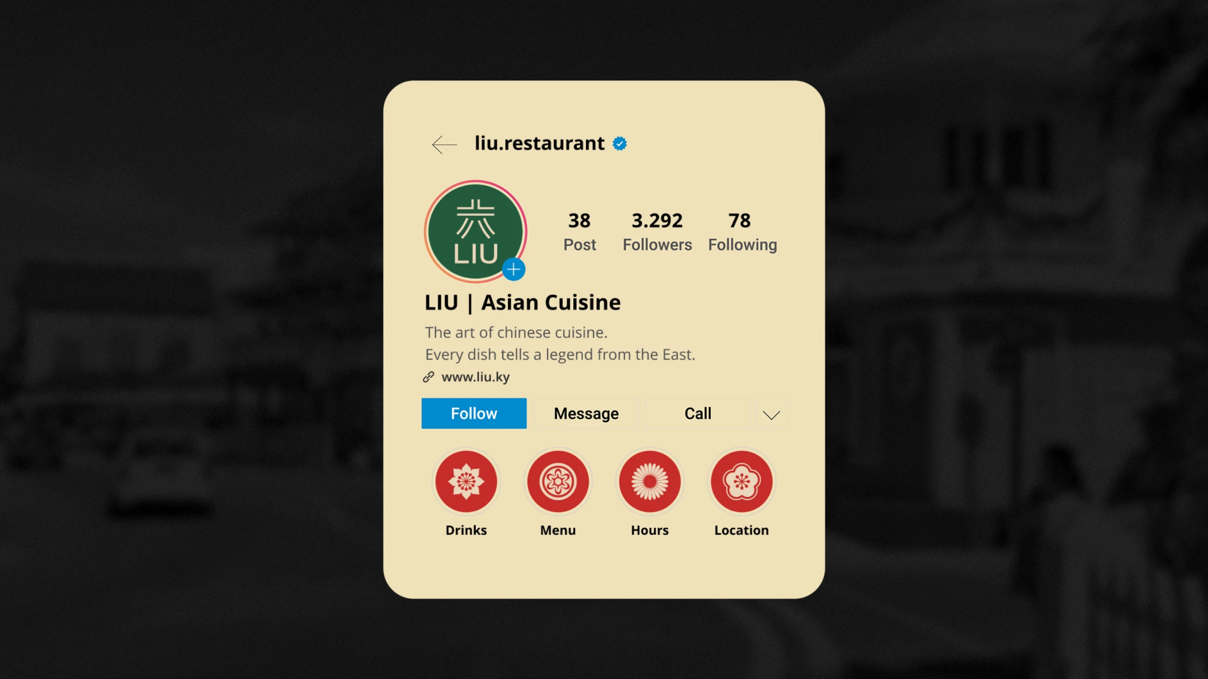 LIU Instagram profile — every dish tells a legend from the East