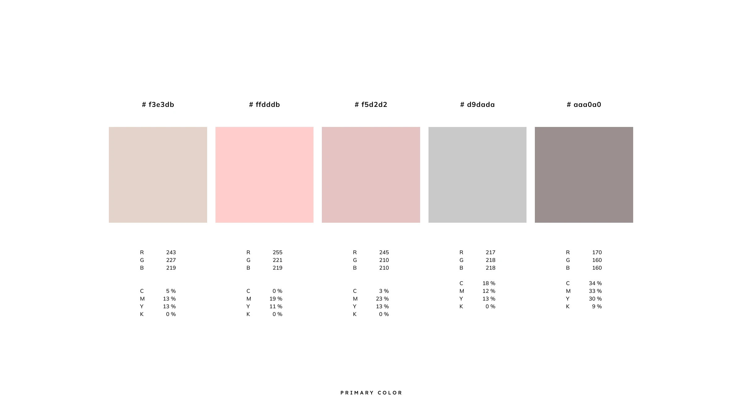 OCASO primary color swatches with hex and CMYK values