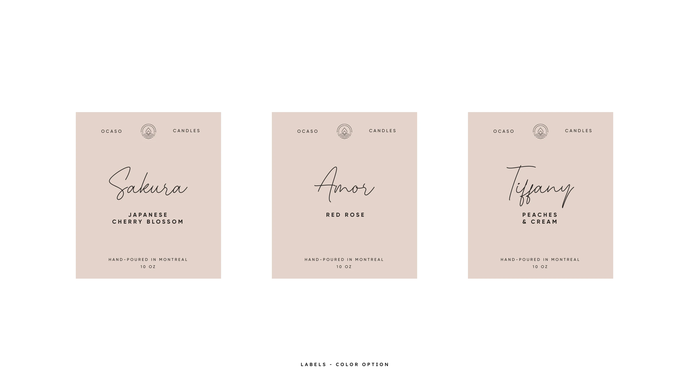 OCASO candle labels in the dun color option