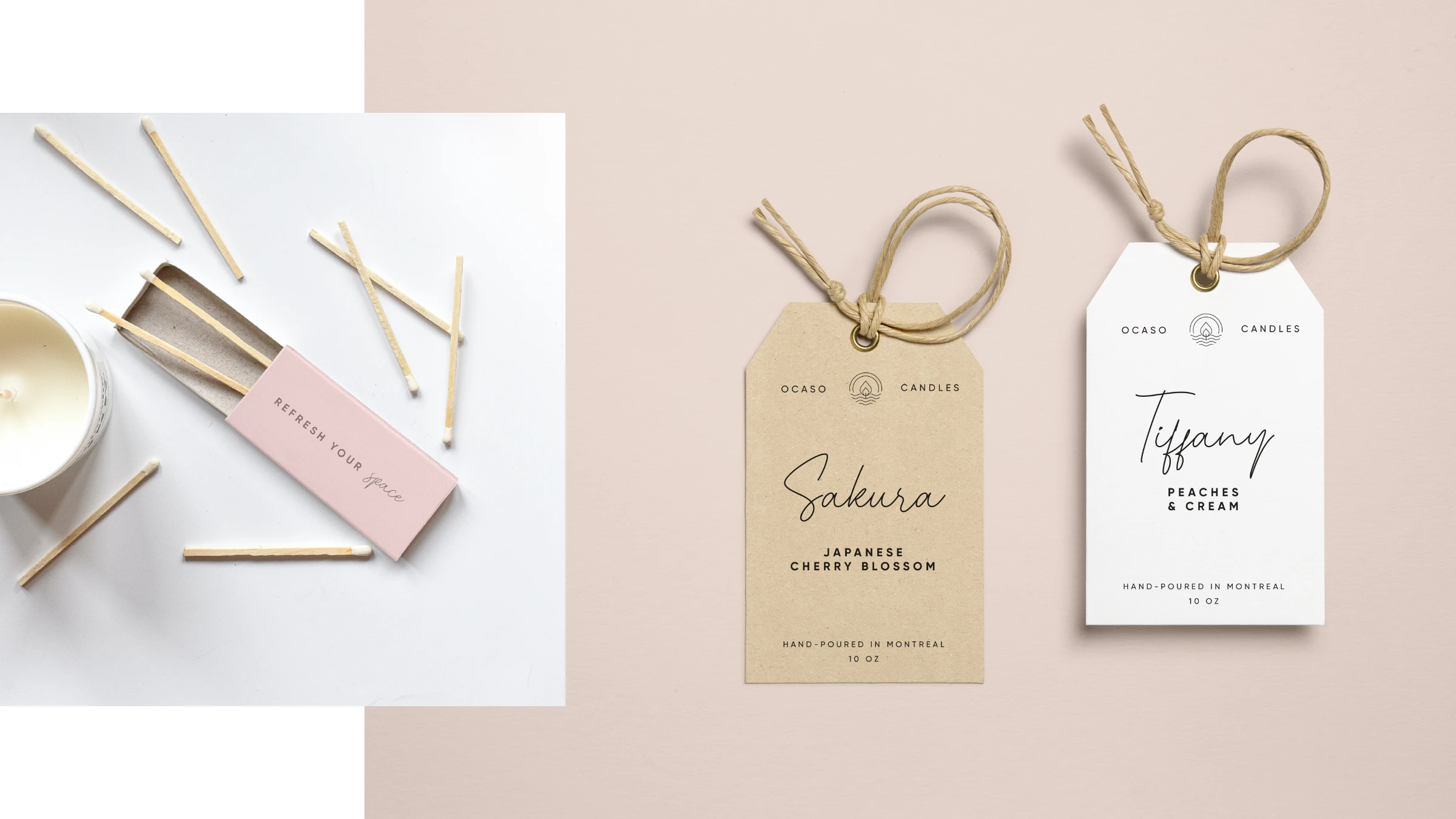 OCASO kraft gift tags and a match box