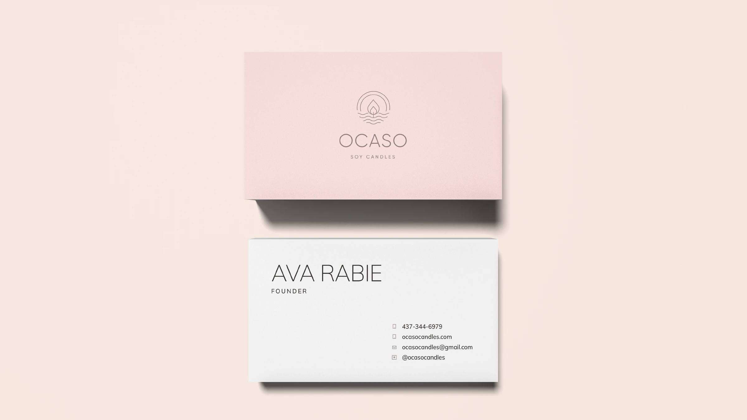 OCASO business card — Ava Rabie, founder