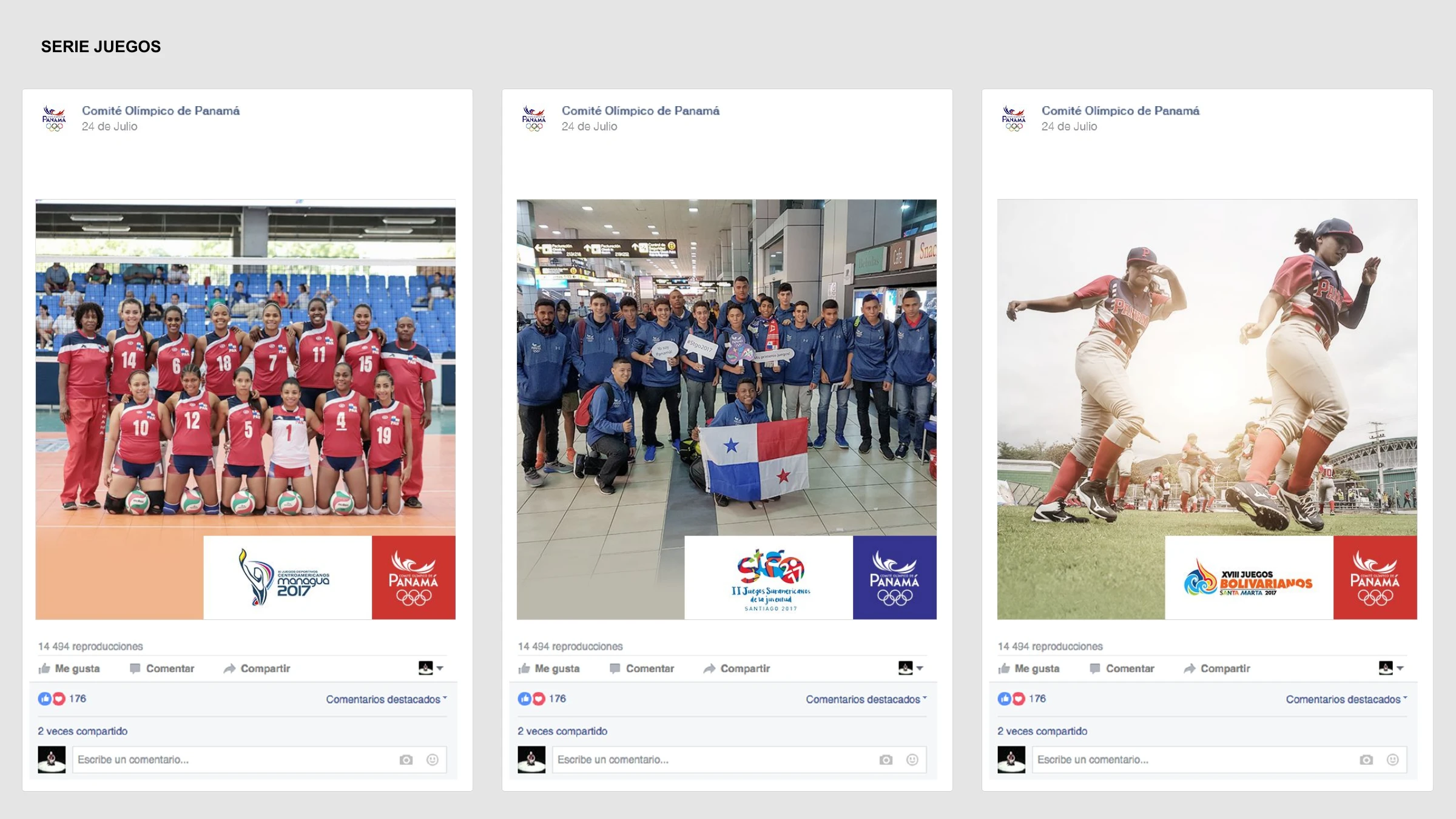 Serie Juegos — team and delegation posts tied to specific games and tournaments