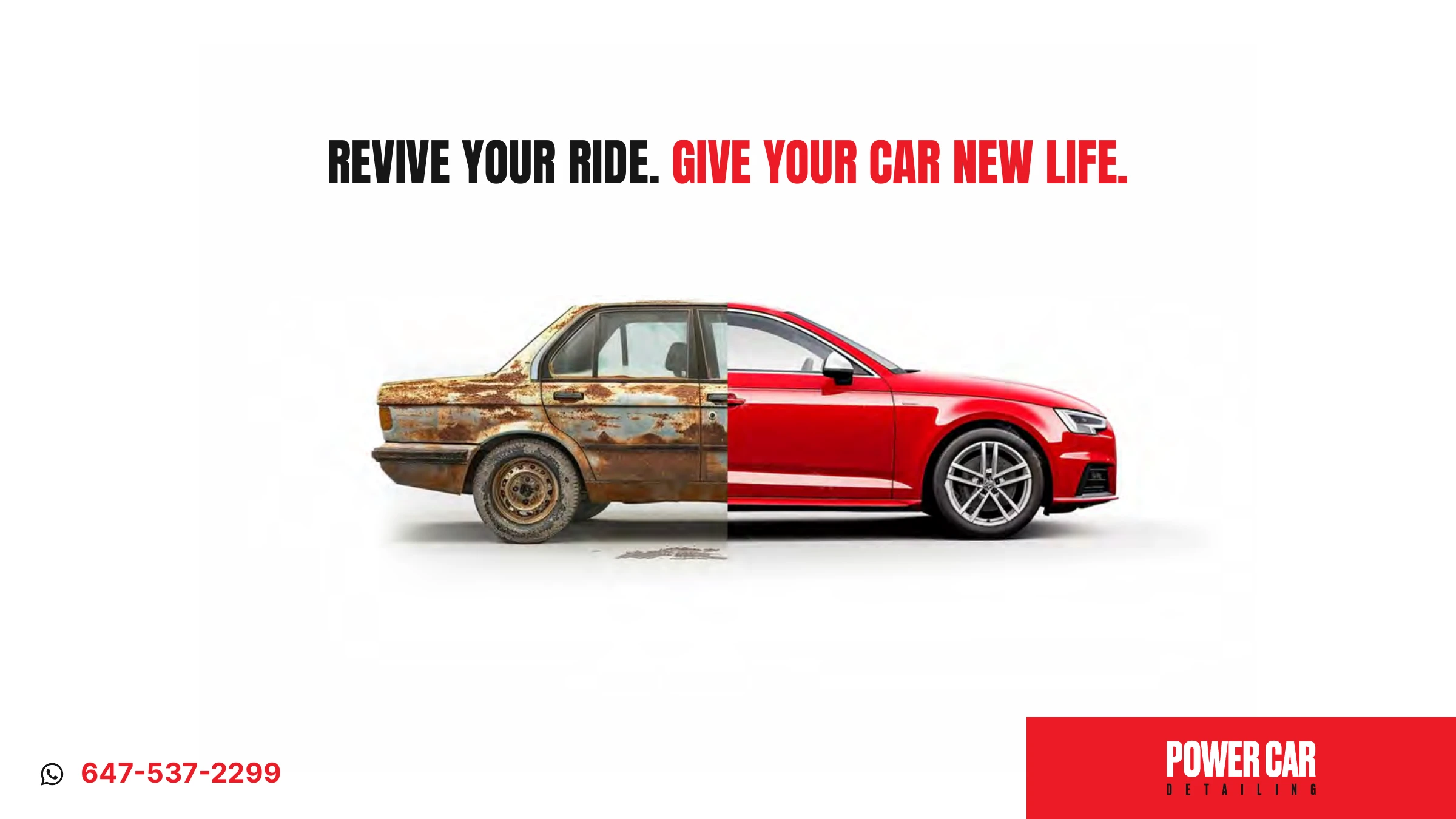 Revive your ride, give your car new life — a car split half-rust, half-restored red