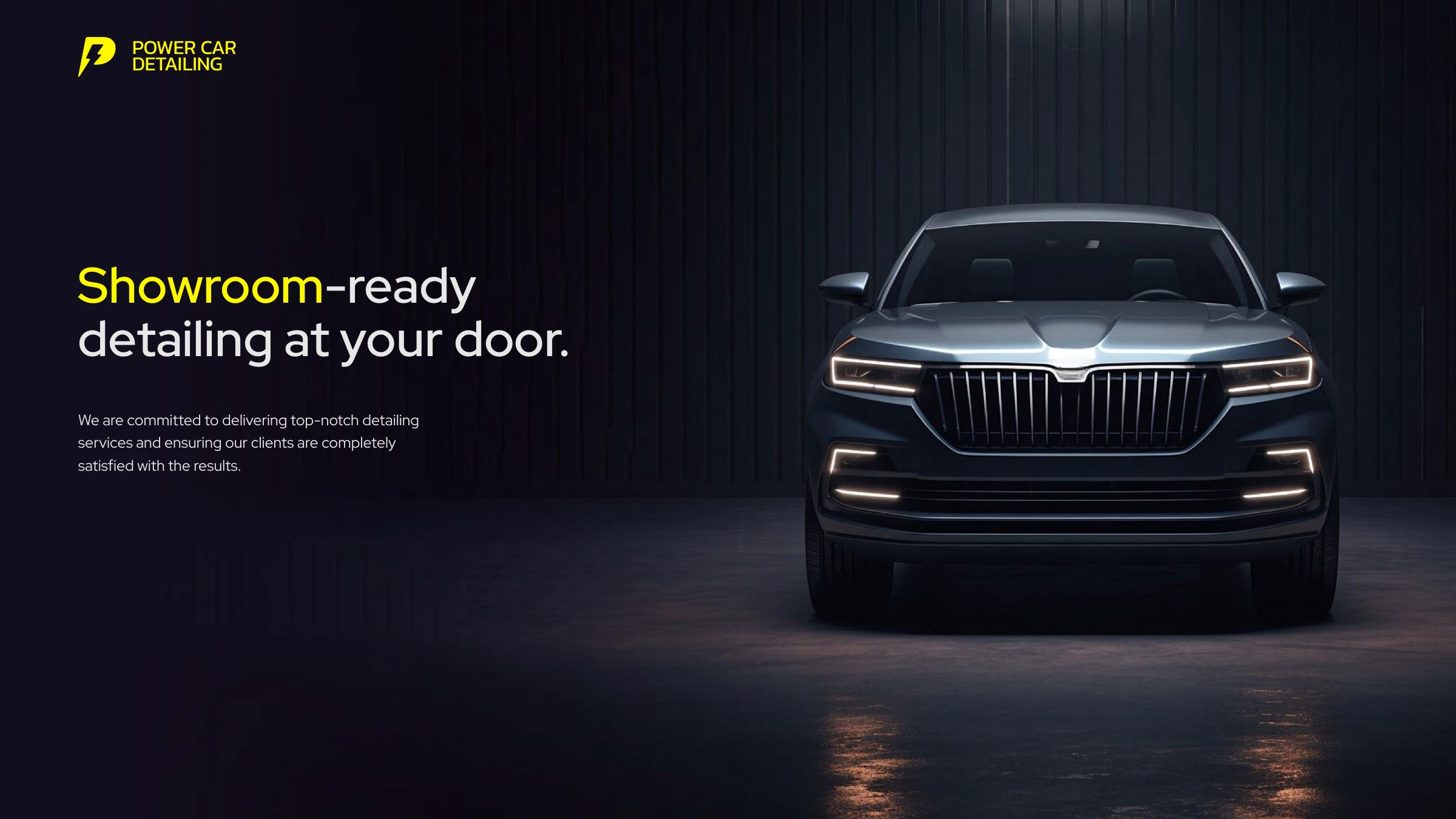 Showroom-ready detailing at your door — dark sedan hero in the lightning system