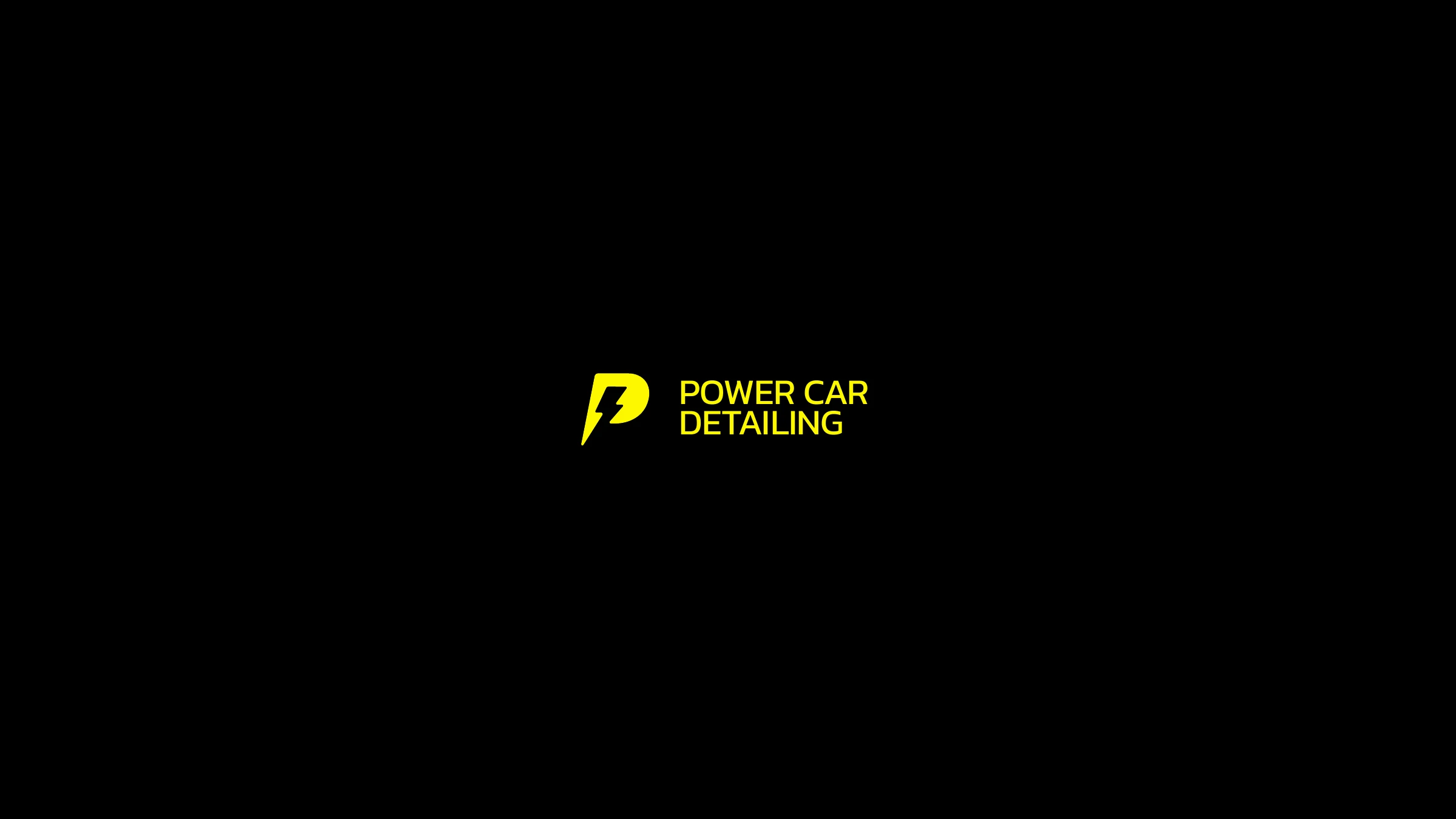 The new Power Car Detailing logo — a yellow lightning-bolt 'P' lockup beside the wordmark on black