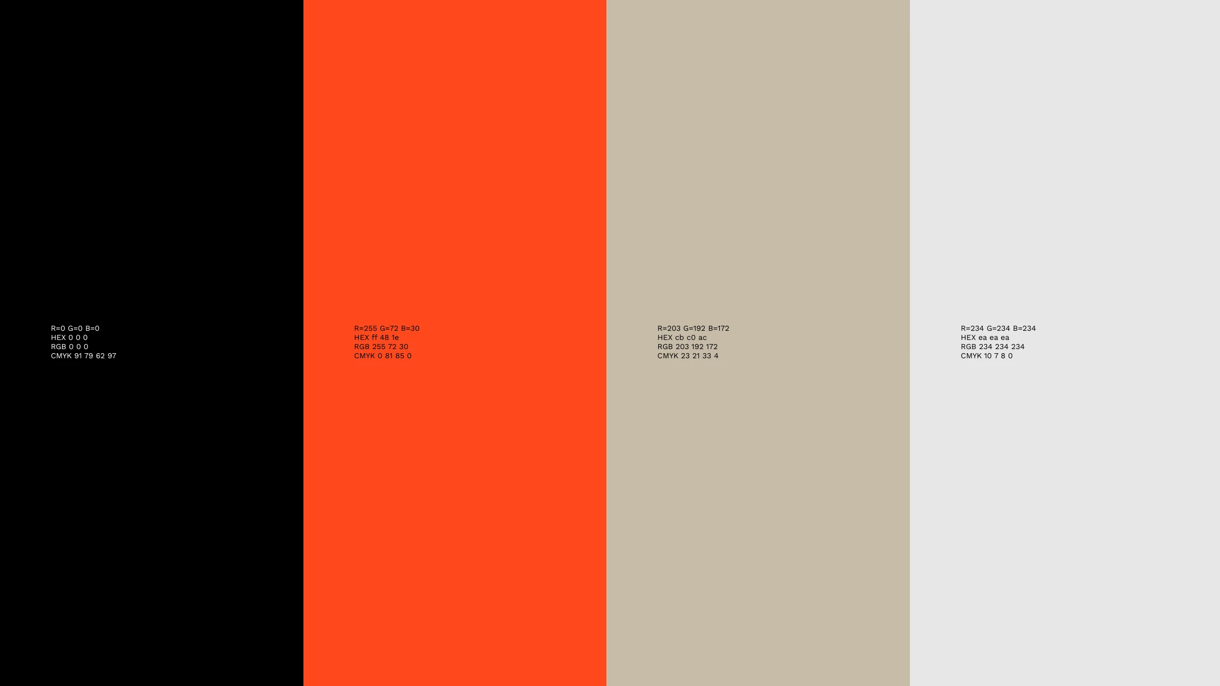 The Renovation Office palette — black, orange-red #FF481E, warm taupe and light grey