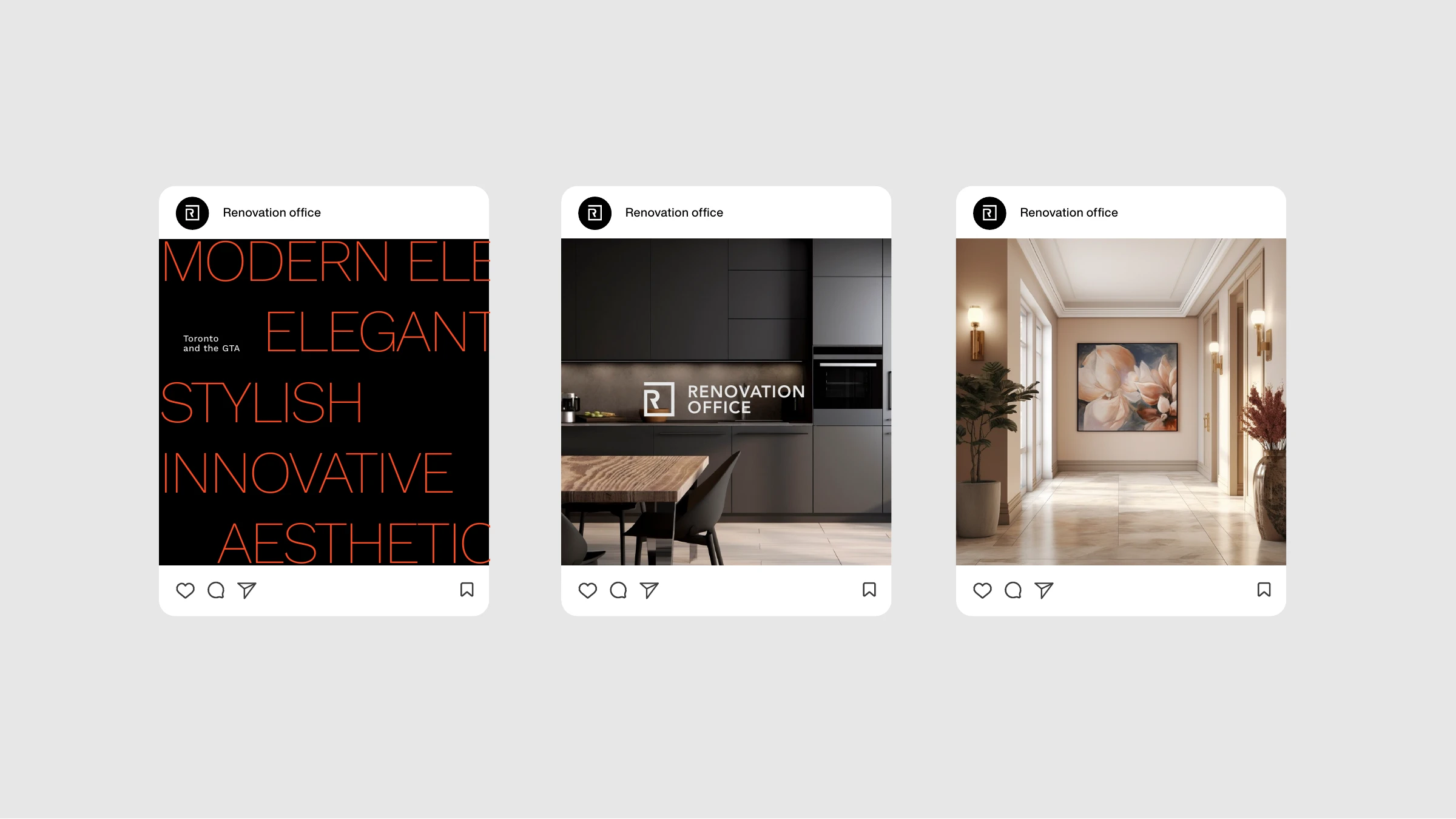Renovation Office Instagram posts — Toronto and the GTA — interiors and brand typography