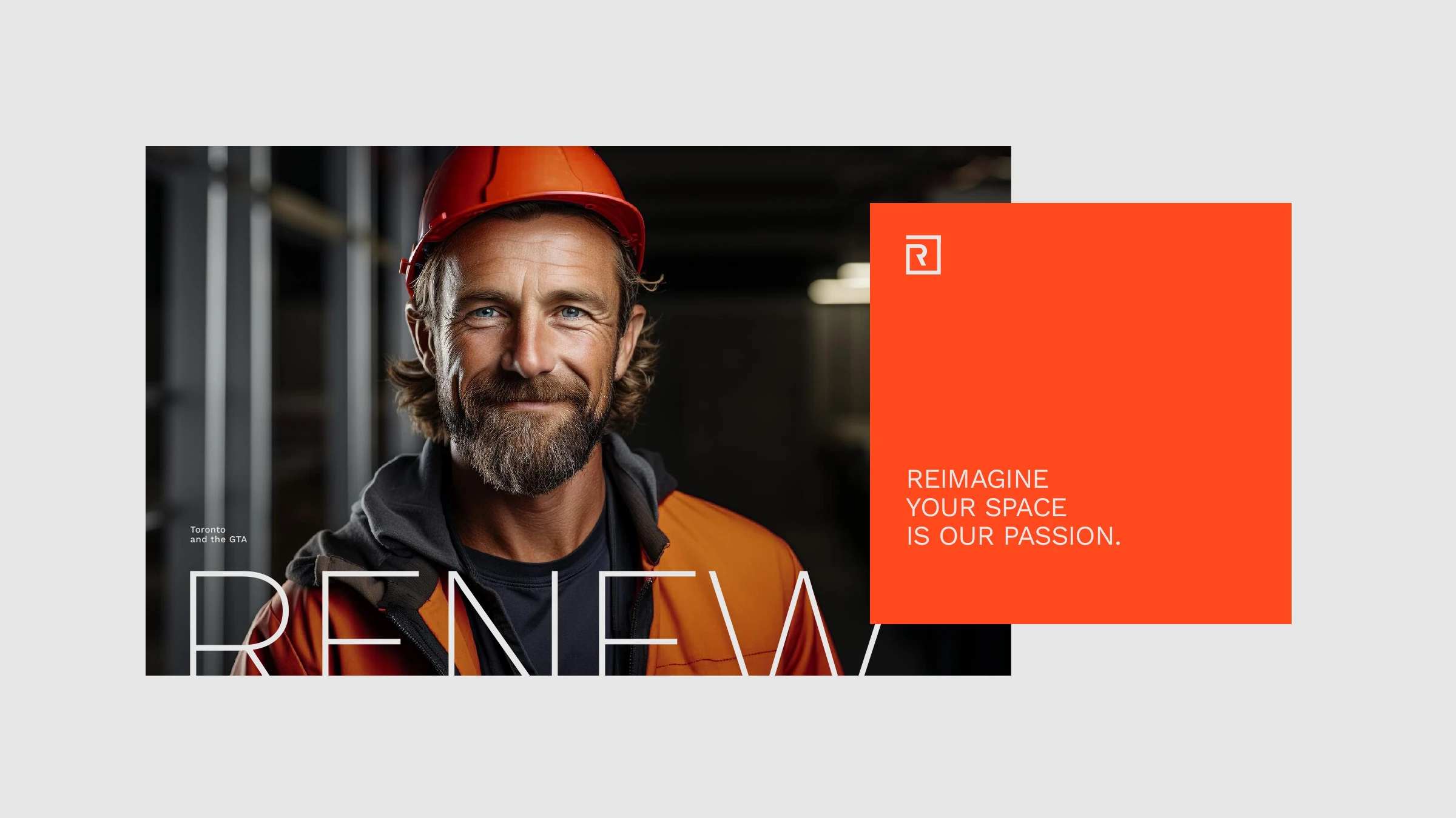 A renovator in a hard hat — RENEW — reimagine your space is our passion