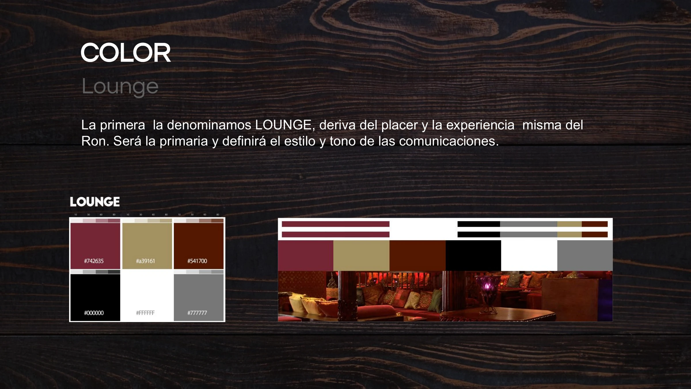 The Lounge palette — the primary, drawn from the pleasure of the rum
