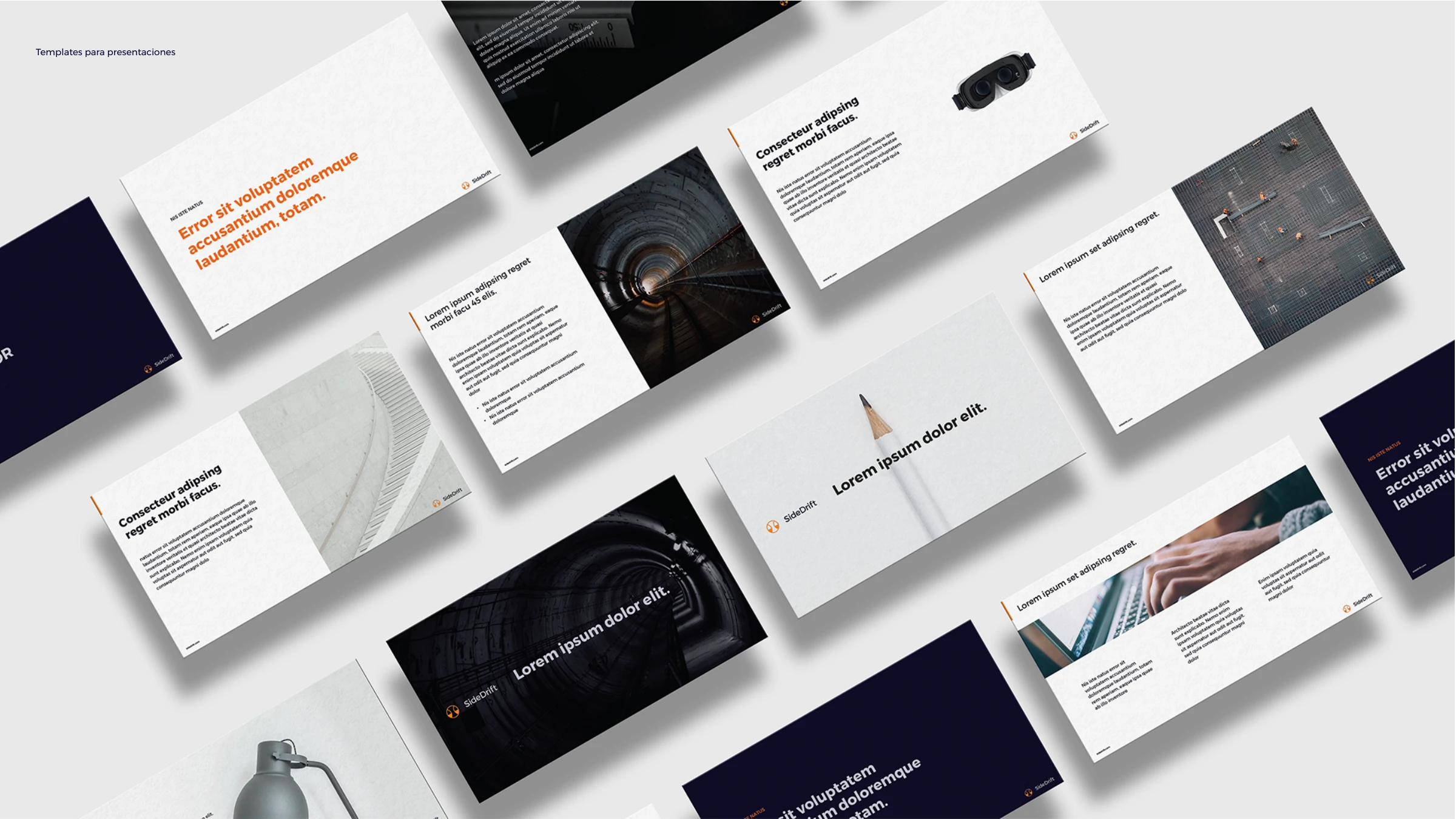 SideDrift presentation templates laid out in an isometric grid