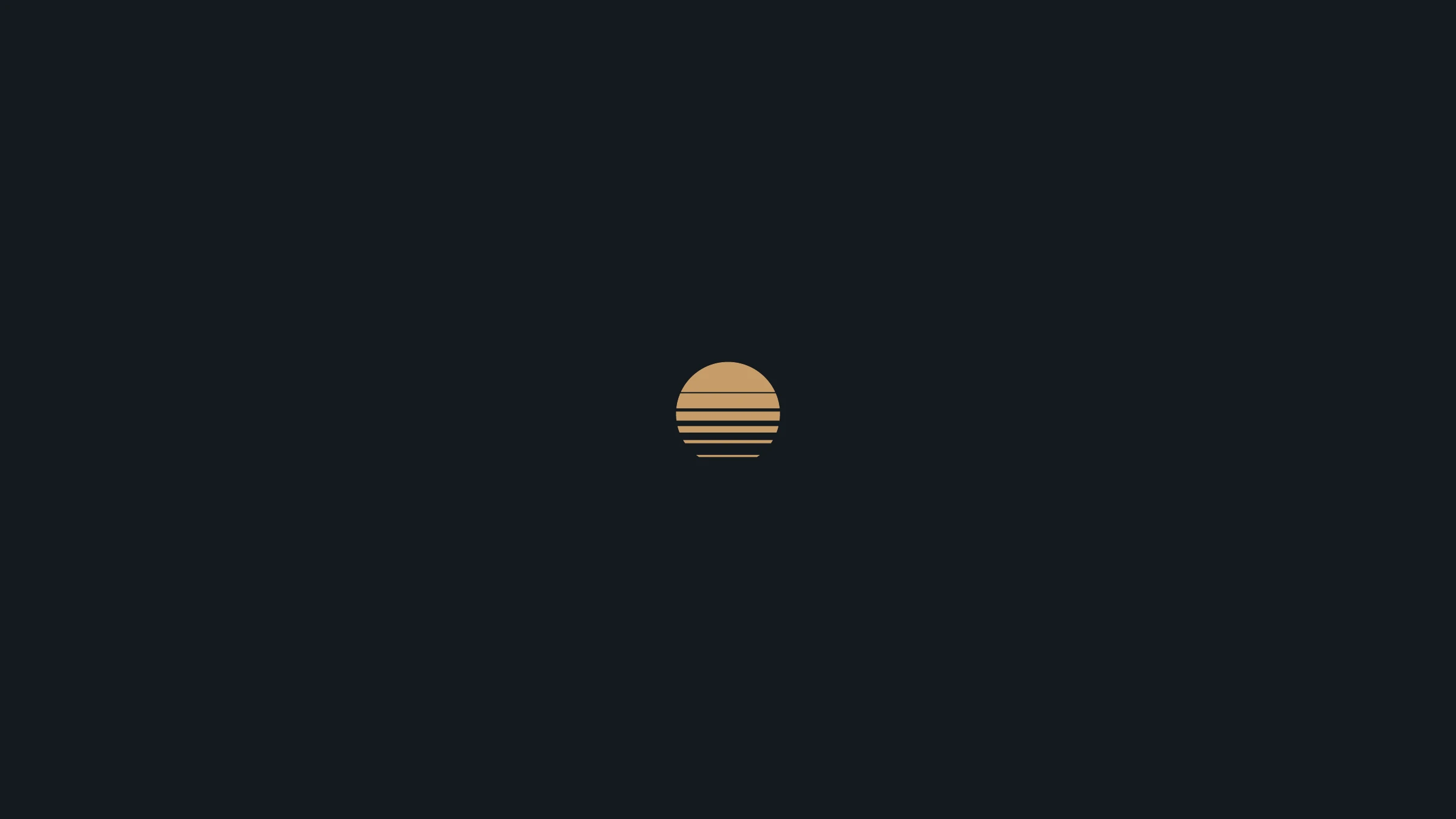 The gold retro-sunset mark on deep navy