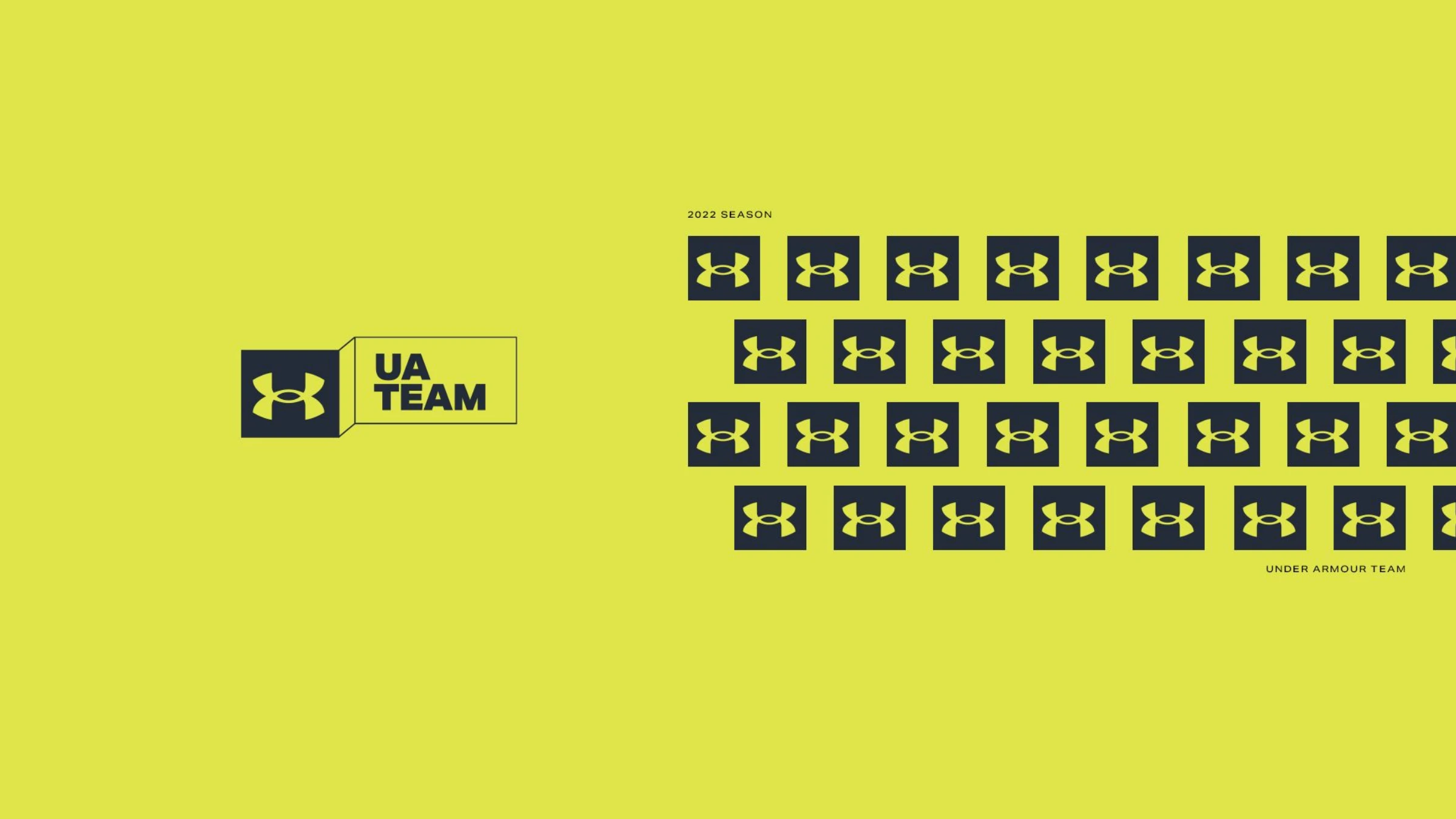 Direction 01 — the navy UA Team mark on electric yellow with a grid pattern of UA logos