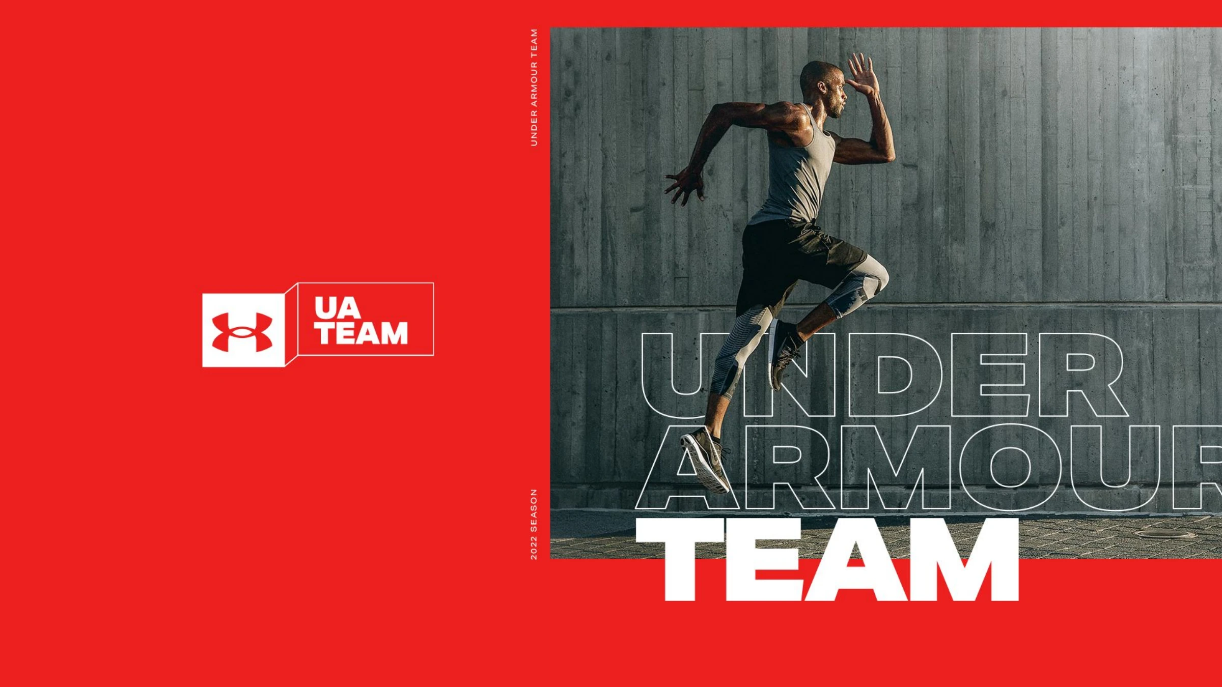 Direction 01 — the white UA Team mark on red with a leaping athlete and the 'UNDER ARMOUR TEAM' type lockup